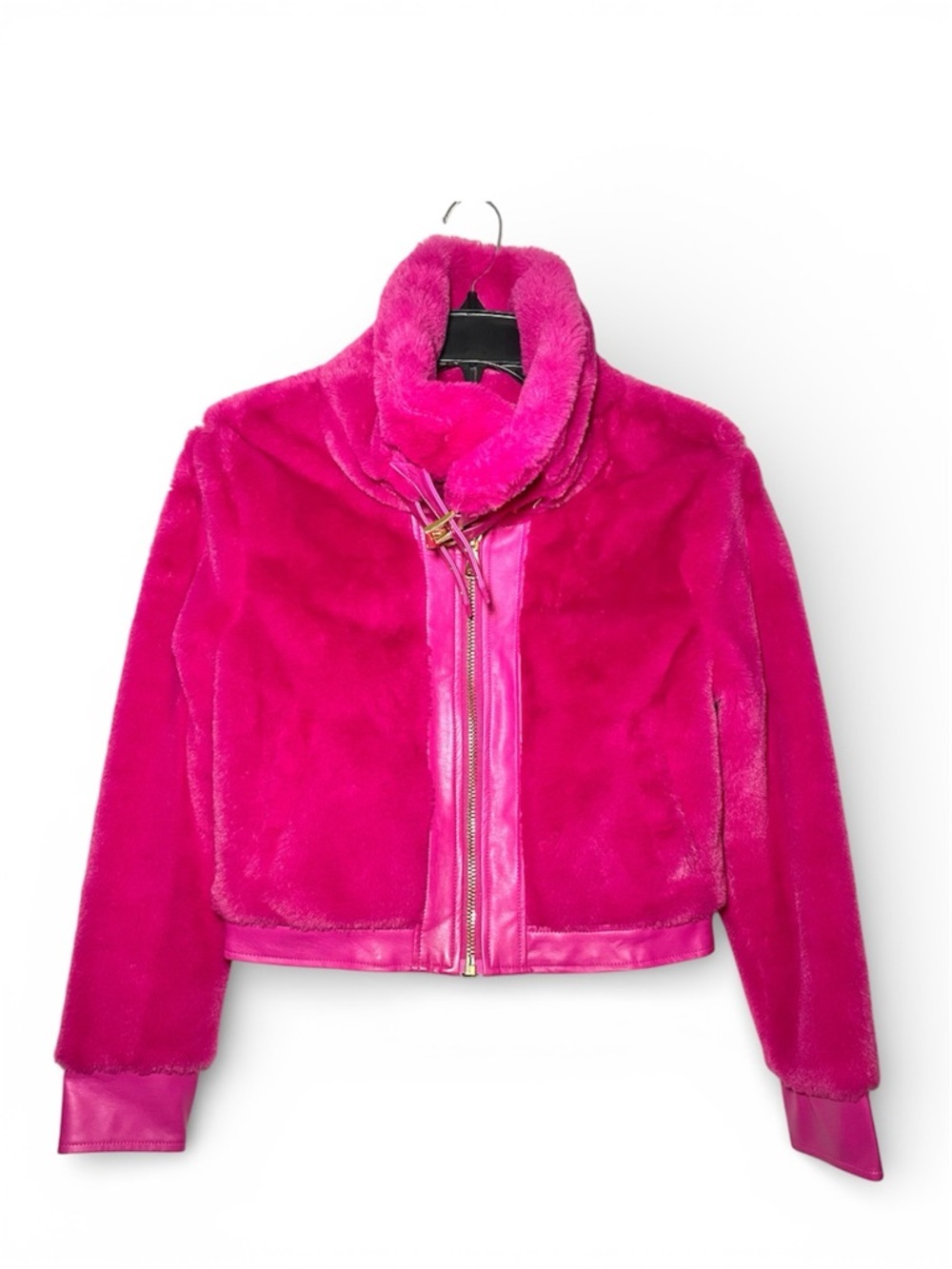 Forever Audrey Vintage Faux Fur Cropped Jacket Hot Pink Size Small